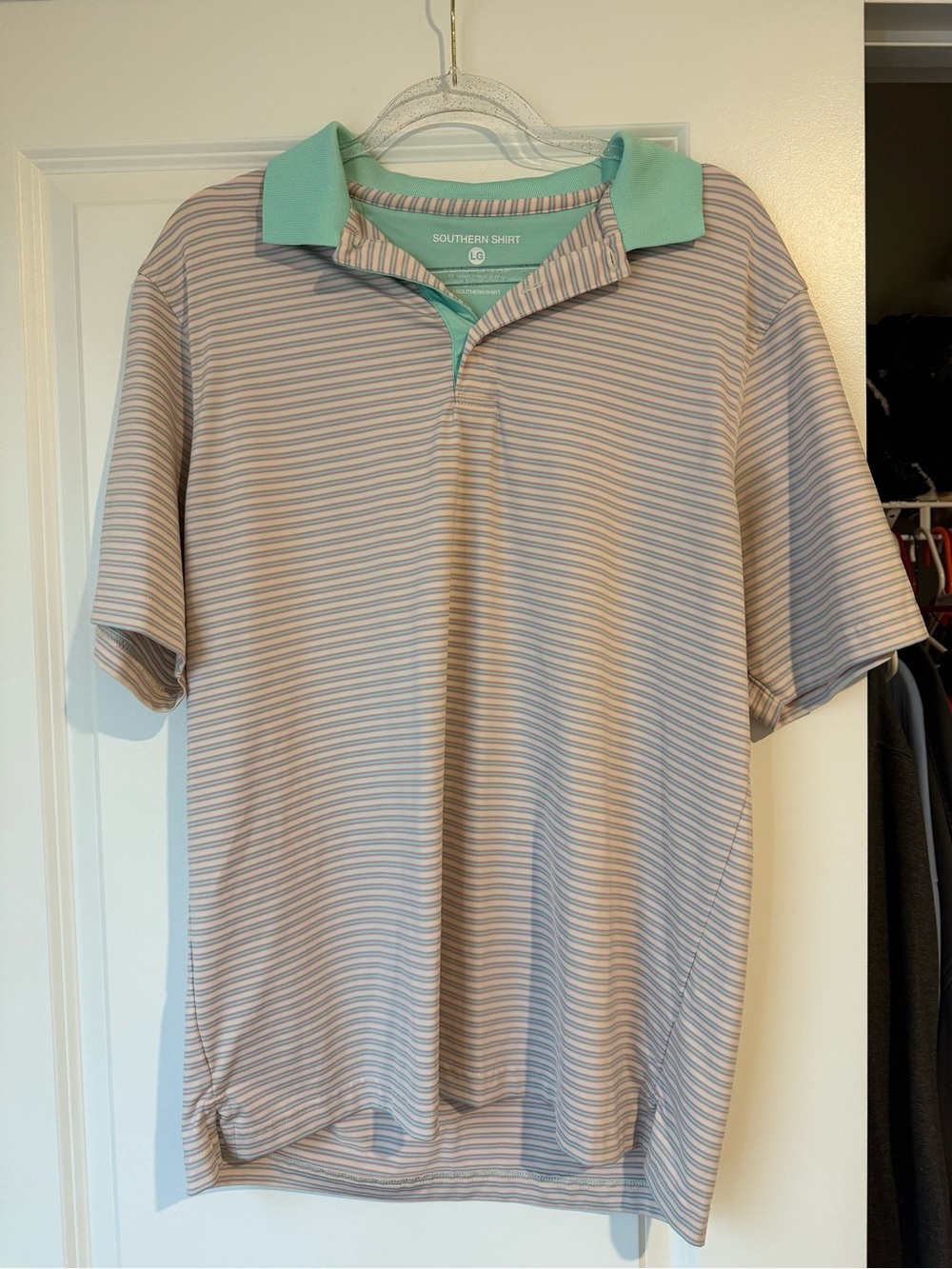 Men’s Mint and Pink Stripe Polo